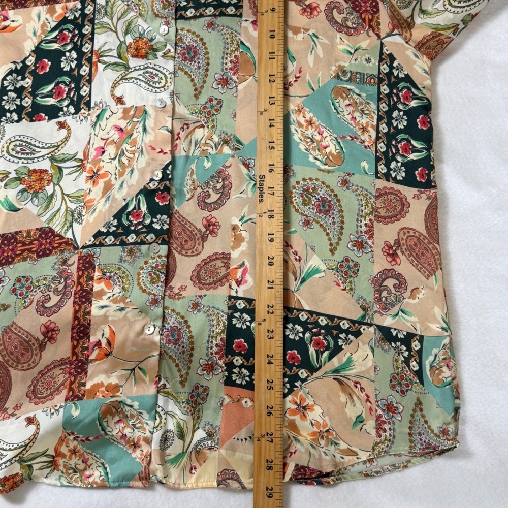 ZARA Patchwork Paisley‎ Print Button Down Long Sleeve Shirt Women XL Boho Casual - Picture 5 of 8